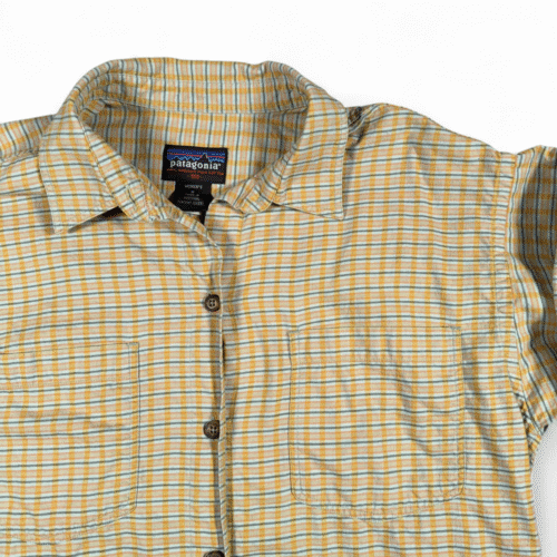 Patagonia Shirt Womens MEDIUM Yellow Green Plaid Organic Cotton Outdoor 90s-2 Patagonia Shirt Womens MEDIUM Yellow Green Plaid Organic Cotton Outdoor 90s