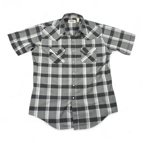Vintage Ely Cattleman Western Shirt Adult LARGE Gray Plaid Pearl Snap Cowboy 90s