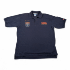 Vintage Olympics Polo Shirt Adult LARGE Blue Champion Atlanta Team USA Logos 90s