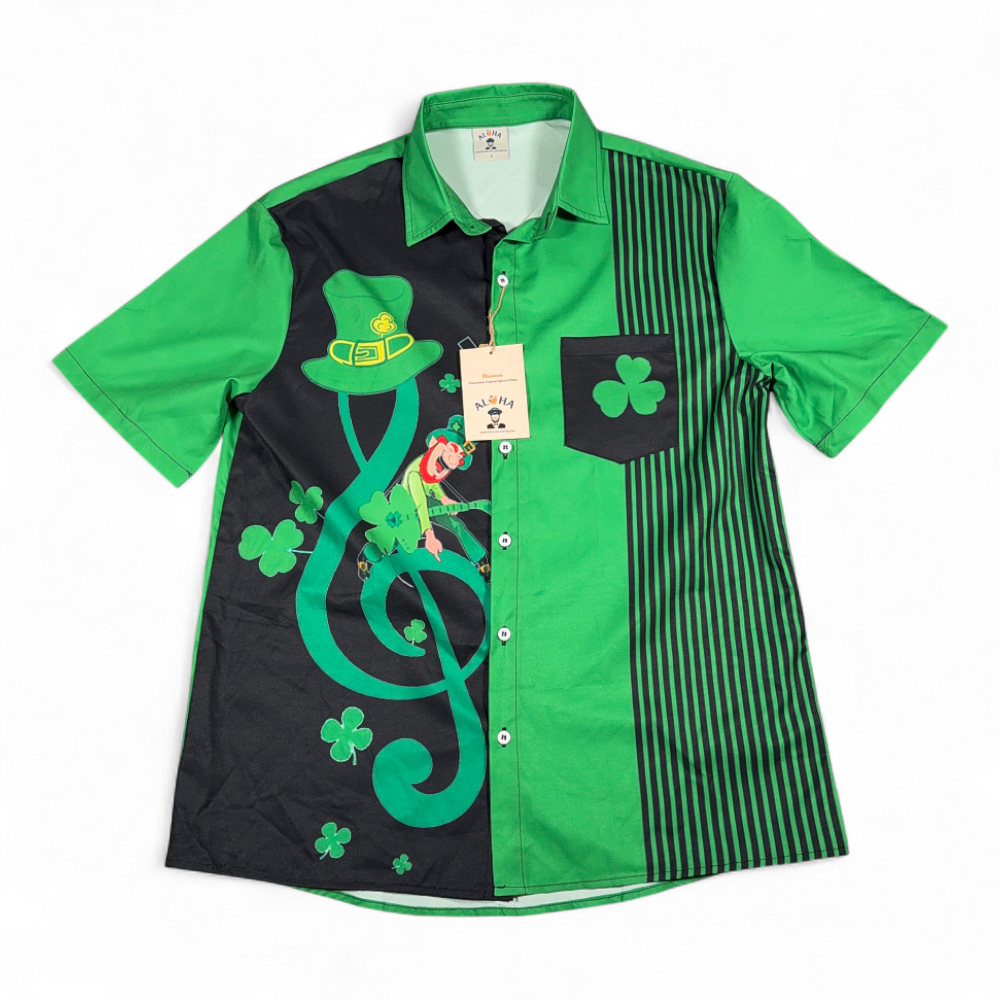 St Patricks Day Shirt Adult SMALL Green Black Aloha Hawaiian Holiday Leprechaun-1 St Patricks Day Shirt Adult SMALL Green Black Aloha Hawaiian Holiday Leprechaun