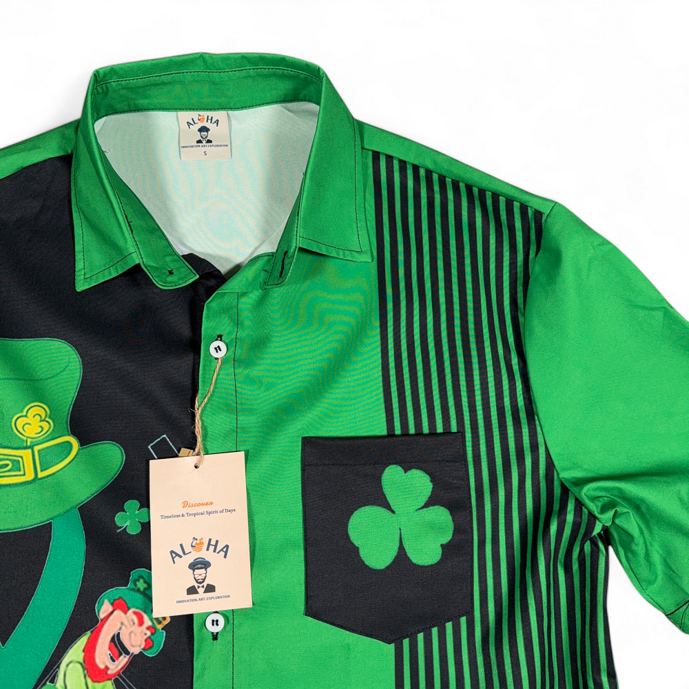 St Patricks Day Shirt Adult SMALL Green Black Aloha Hawaiian Holiday Leprechaun-2 St Patricks Day Shirt Adult SMALL Green Black Aloha Hawaiian Holiday Leprechaun