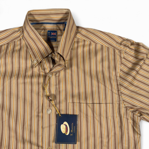 T Harris London Shirt Adult SMALL Brown Yelloiw Cotton Striped Button Down Tags-2 T Harris London Shirt Adult SMALL Brown Yelloiw Cotton Striped Button Down Tags