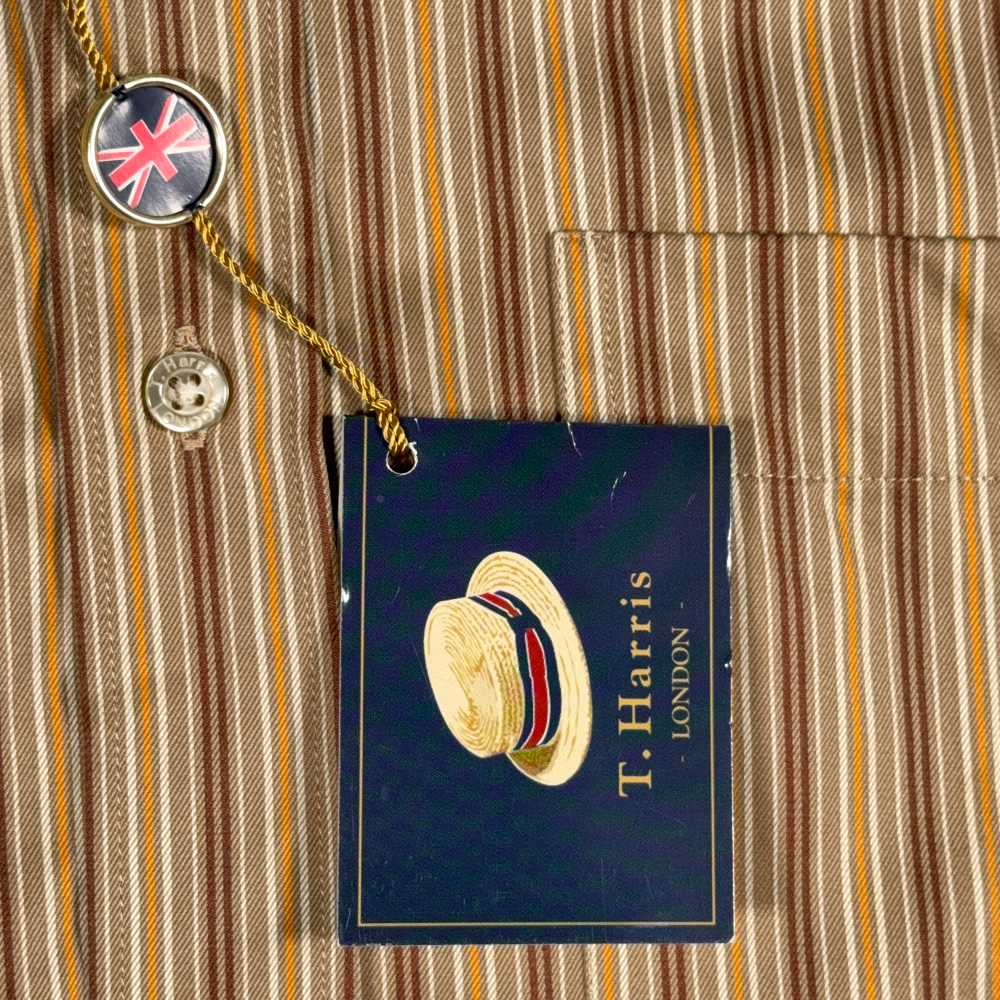 T Harris London Shirt Adult SMALL Brown Yelloiw Cotton Striped Button Down Tags-5 T Harris London Shirt Adult SMALL Brown Yelloiw Cotton Striped Button Down Tags