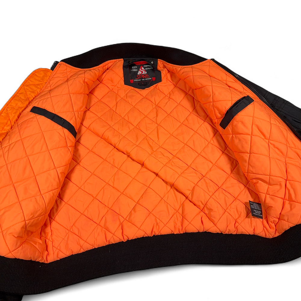 Spire by Galaxy Jacket Adult LARGE Black Quilted Orange Lined Bomber Flight-7 Spire by Galaxy Jacket Adult LARGE Black Quilted Orange Lined Bomber Flight