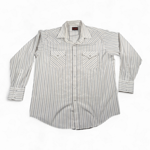 Vintage Plains Western Shirt Adult LARGE White Striped Pearl Snap Cowboy 90s