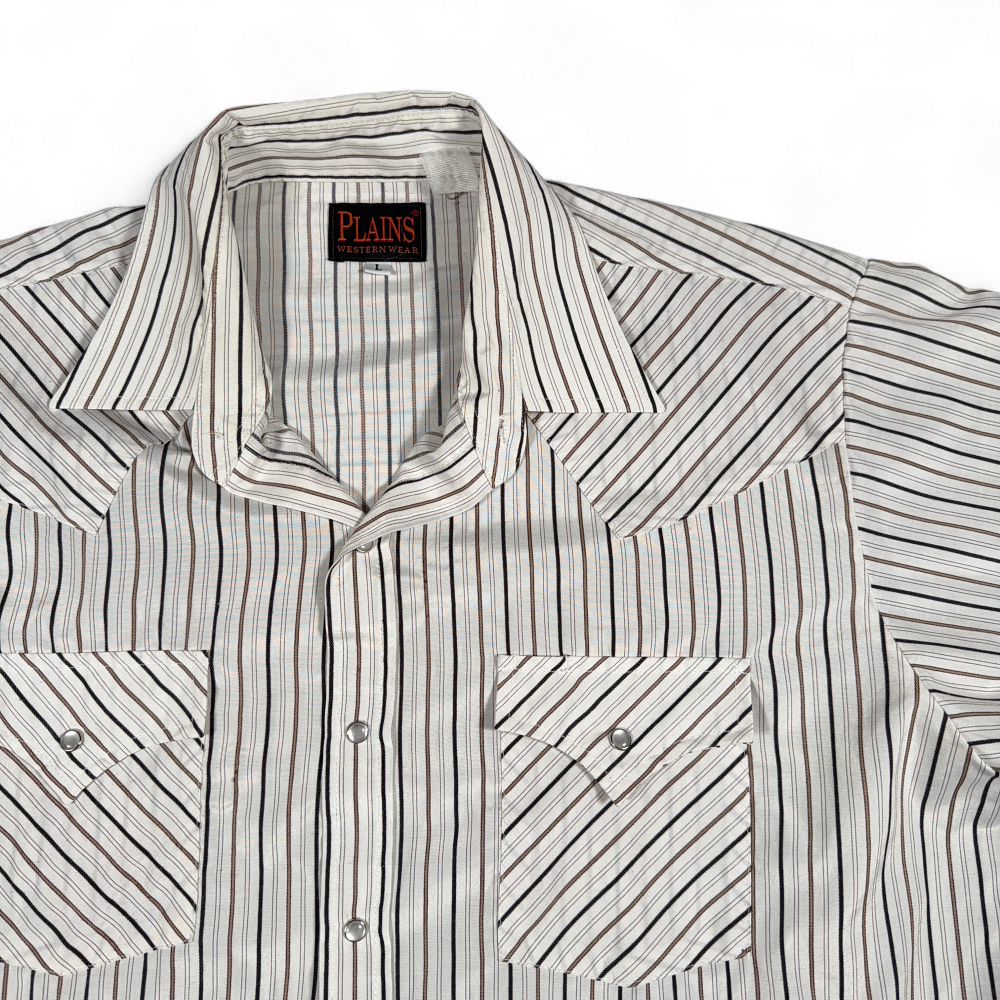 Vintage Plains Western Shirt Adult LARGE White Striped Pearl Snap Cowboy 90s-2 Vintage Plains Western Shirt Adult LARGE White Striped Pearl Snap Cowboy 90s