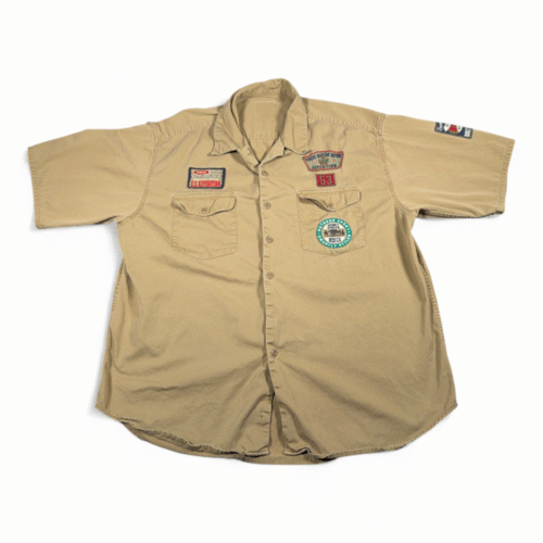 Vintage US Expedition Shirt Adult LARGE Brown Patches Scouts Outdoor Safari 90s