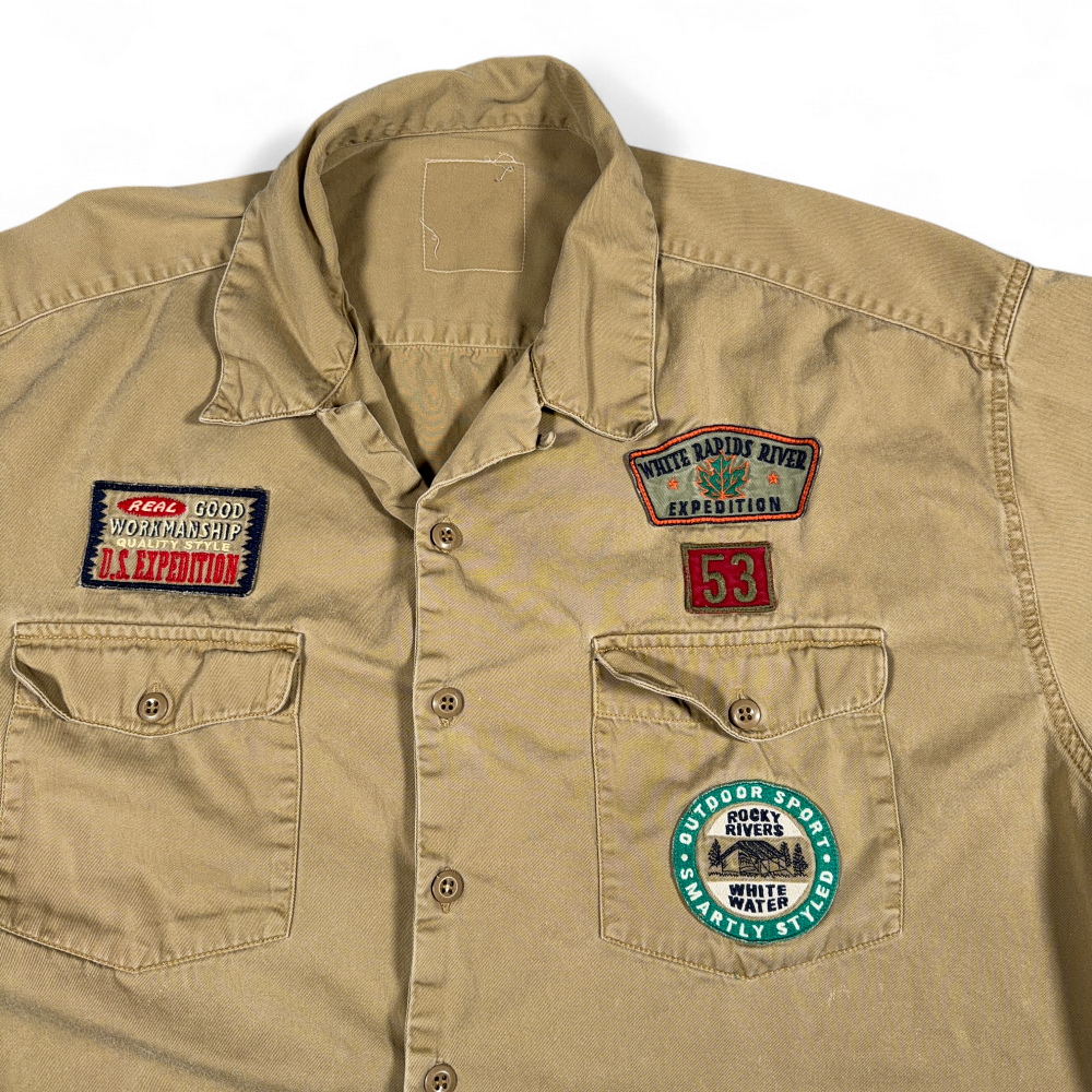 Vintage US Expedition Shirt Adult LARGE Brown Patches Scouts Outdoor Safari 90s-2 Vintage US Expedition Shirt Adult LARGE Brown Patches Scouts Outdoor Safari 90s