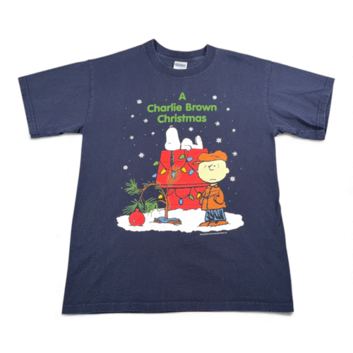 Vintage Charlie Brown Christmas Shirt Adult MEDIUM Blue Peanuts Snoopy TV Y2K