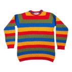 Vintage Amana Woolen Mill Sweater Adult LARGE Red Striped Raglan Rainbow 80s