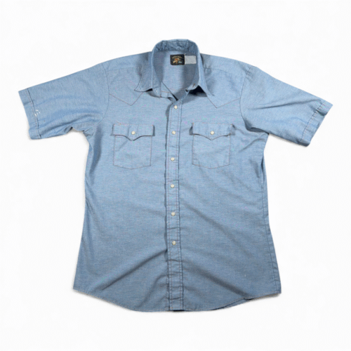 Vintage Saddle King Western Shirt Adult LARGE Blue Chambray Key Cowboy Work 90s