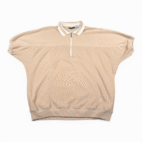 Vintage Expressions Polo Shirt Adult LARGE Brown Oatmeal Zip Neck White Trim 80s