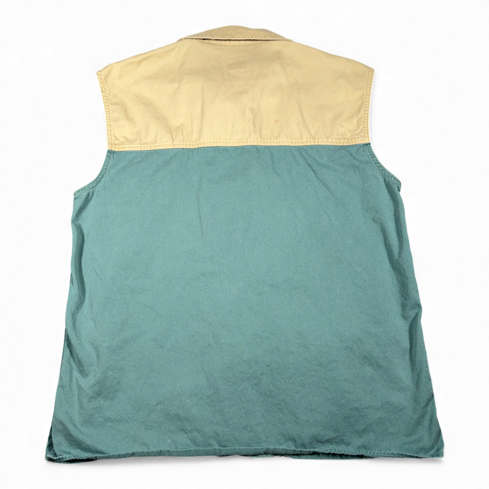 Vintage Gap Vest Adult MEDIUM Brown Green Color Block Mechanic Patches Work 90s-3 Vintage Gap Vest Adult MEDIUM Brown Green Color Block Mechanic Patches Work 90s