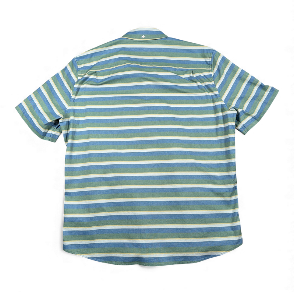 LL Bean Shirt Adult LARGE Blue Green Yellow Striped Fitted Stretch Outdoor-3 LL Bean Shirt Adult LARGE Blue Green Yellow Striped Fitted Stretch Outdoor