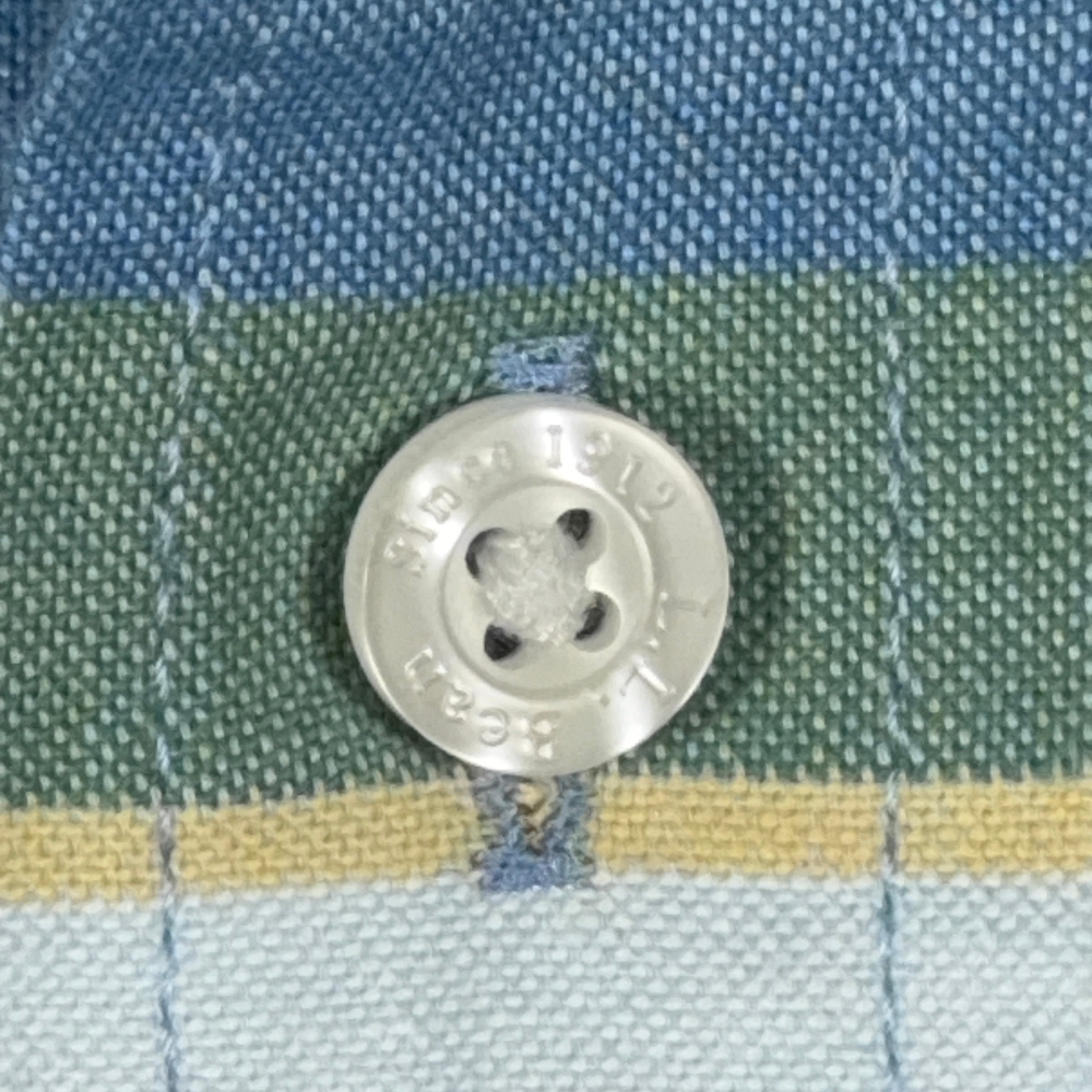 LL Bean Shirt Adult LARGE Blue Green Yellow Striped Fitted Stretch Outdoor-4 LL Bean Shirt Adult LARGE Blue Green Yellow Striped Fitted Stretch Outdoor