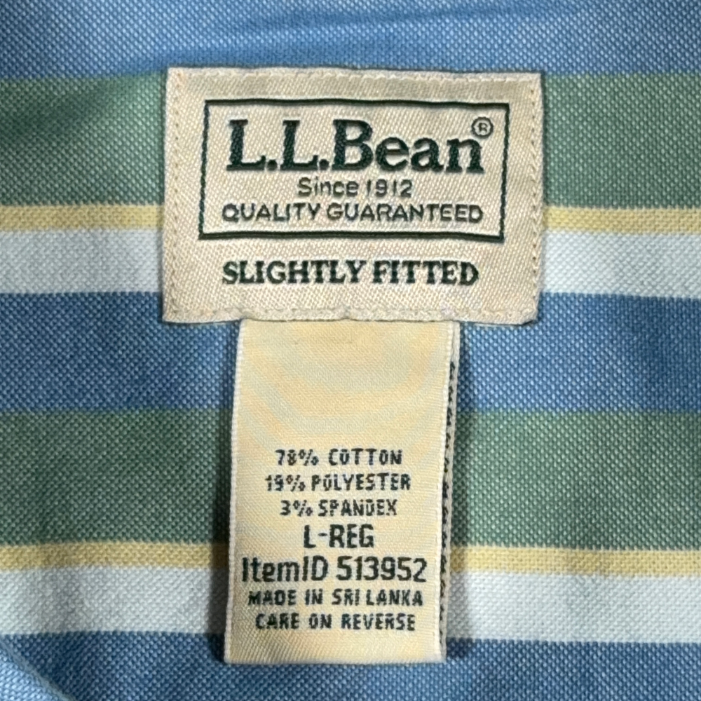 LL Bean Shirt Adult LARGE Blue Green Yellow Striped Fitted Stretch Outdoor-5 LL Bean Shirt Adult LARGE Blue Green Yellow Striped Fitted Stretch Outdoor