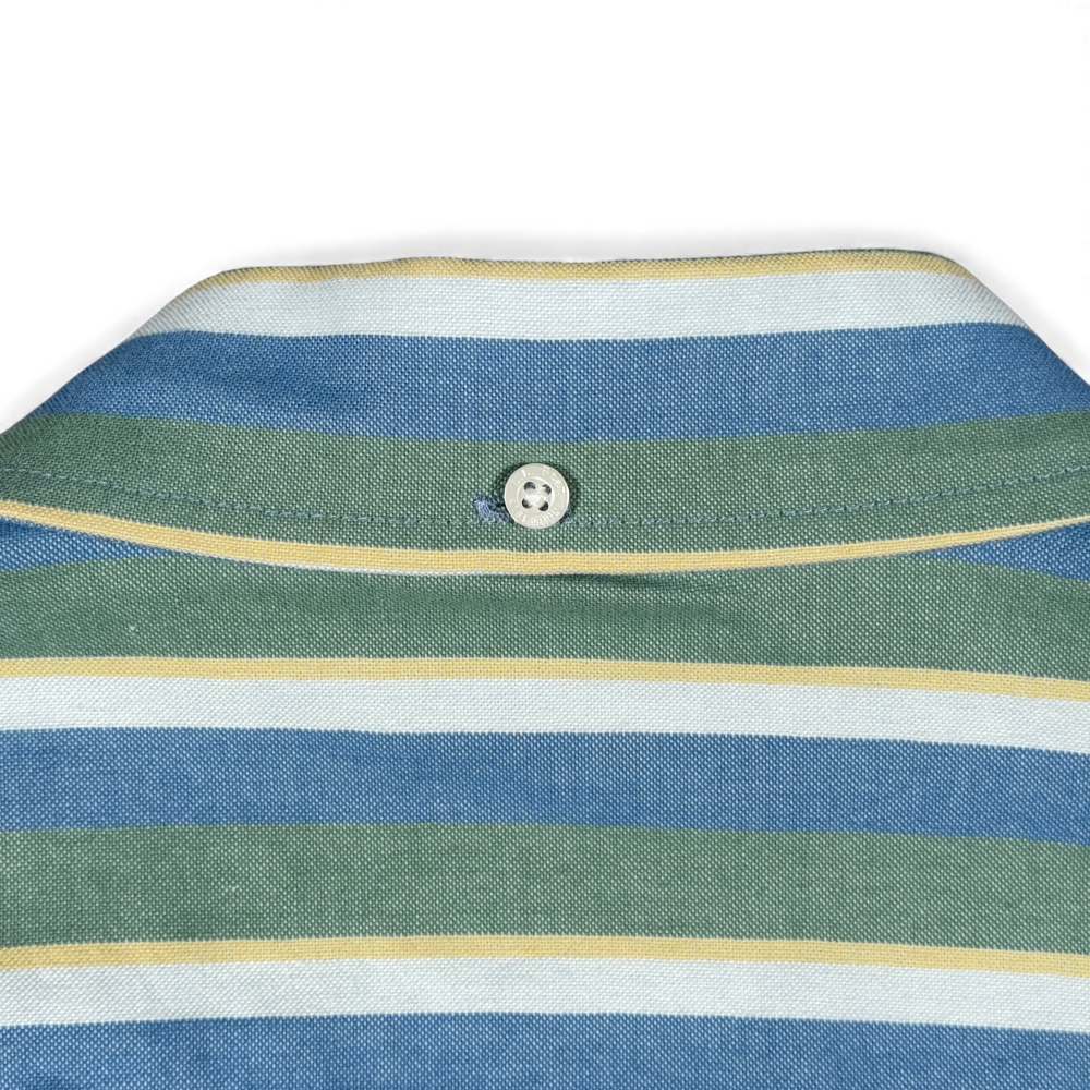LL Bean Shirt Adult LARGE Blue Green Yellow Striped Fitted Stretch Outdoor-8 LL Bean Shirt Adult LARGE Blue Green Yellow Striped Fitted Stretch Outdoor