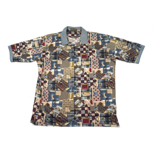 Vintage Masters Polo Shirt Adult 2XL XXL Brown Golf Patchwork Plaid Novelty 90s