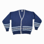 Vintage Sears Sweater Adult LARGE Blue Fair Isle Cardigan Mens Store Grandpa 90s