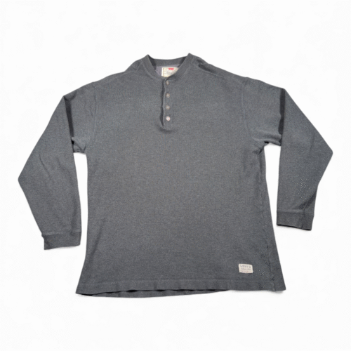Vintage Levis Shirt Adult MEDIUM Gray Henley Ribbed Pullover Outdoor Work 90s