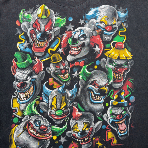 Clown Shirt Adult 2XL XXL Black Scary Faces Killer Horror Evil All Over Y2K-2 Clown Shirt Adult 2XL XXL Black Scary Faces Killer Horror Evil All Over Y2K