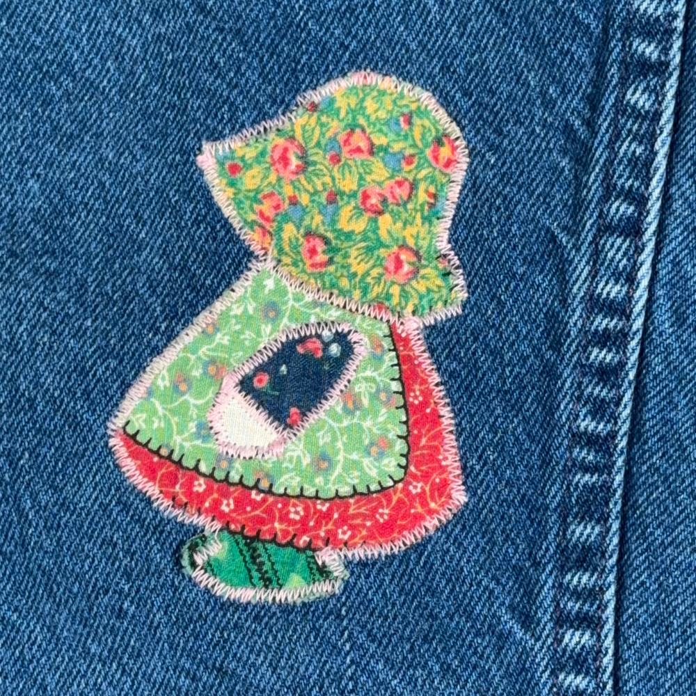 Vintage Lee Vest Womens EXTRA LARGE Blue Patched Upcycled Holly Hobbie Denim 80s-8 Vintage Lee Vest Womens EXTRA LARGE Blue Patched Upcycled Holly Hobbie Denim 80s