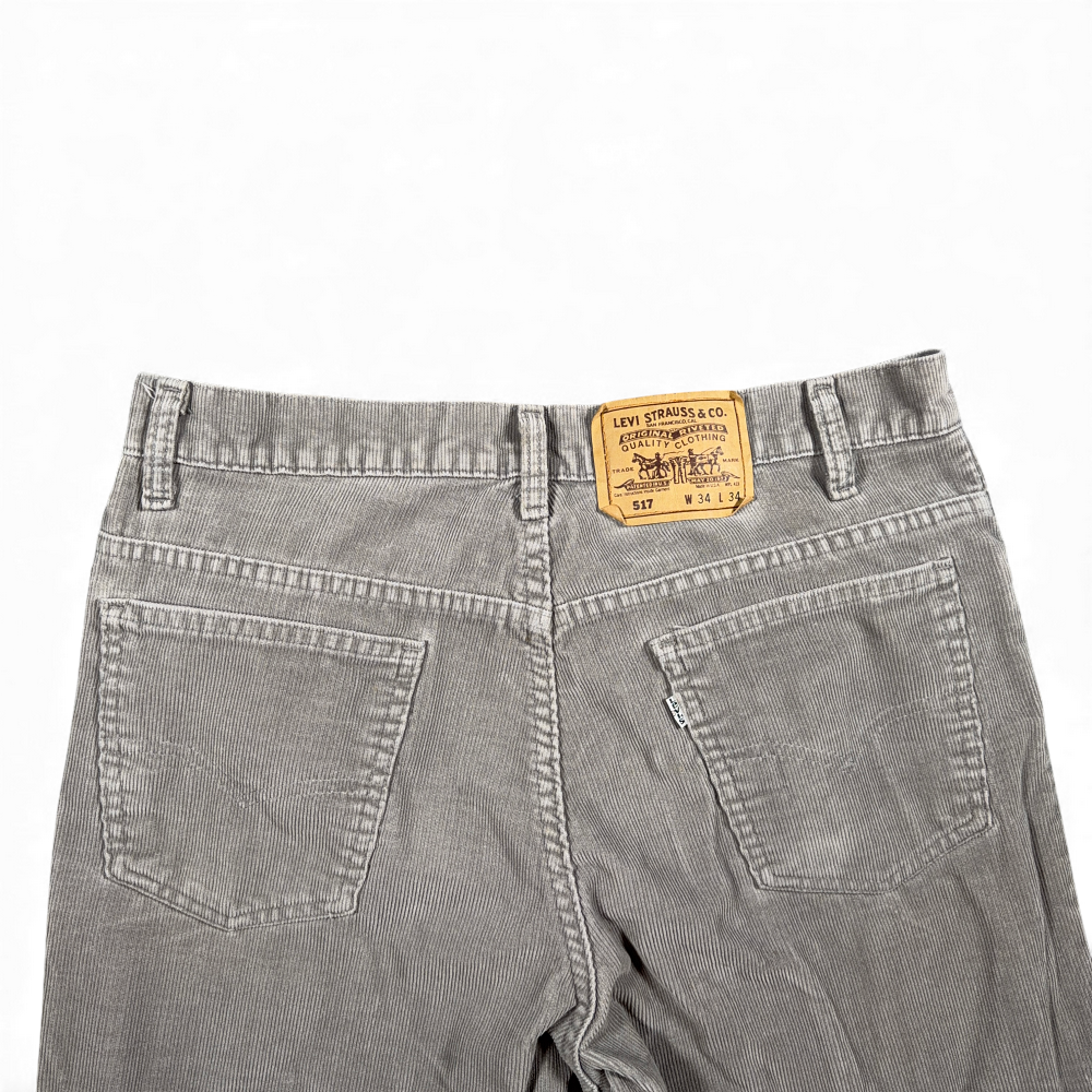 Vintage Levis Pants Mens 33x34 Gray Corduroy 517 Bootcut Western USA Made 80s