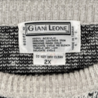 Vintage Giani Leone Sweater Adult 2XL Black White Acrylic Geometric Leather 80s