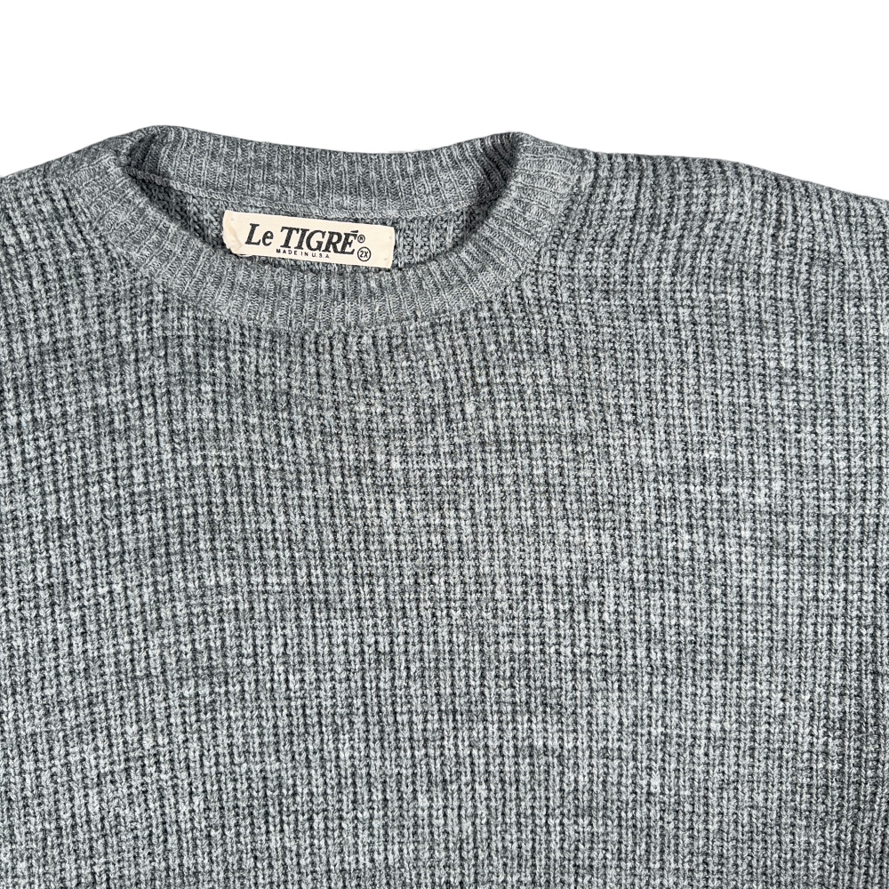 Vintage Le Tigre Sweater Adult 2XL XXL Gray USA Acrylic Knit Rib Oversized 90s-2 Vintage Le Tigre Sweater Adult 2XL XXL Gray USA Acrylic Knit Rib Oversized 90s