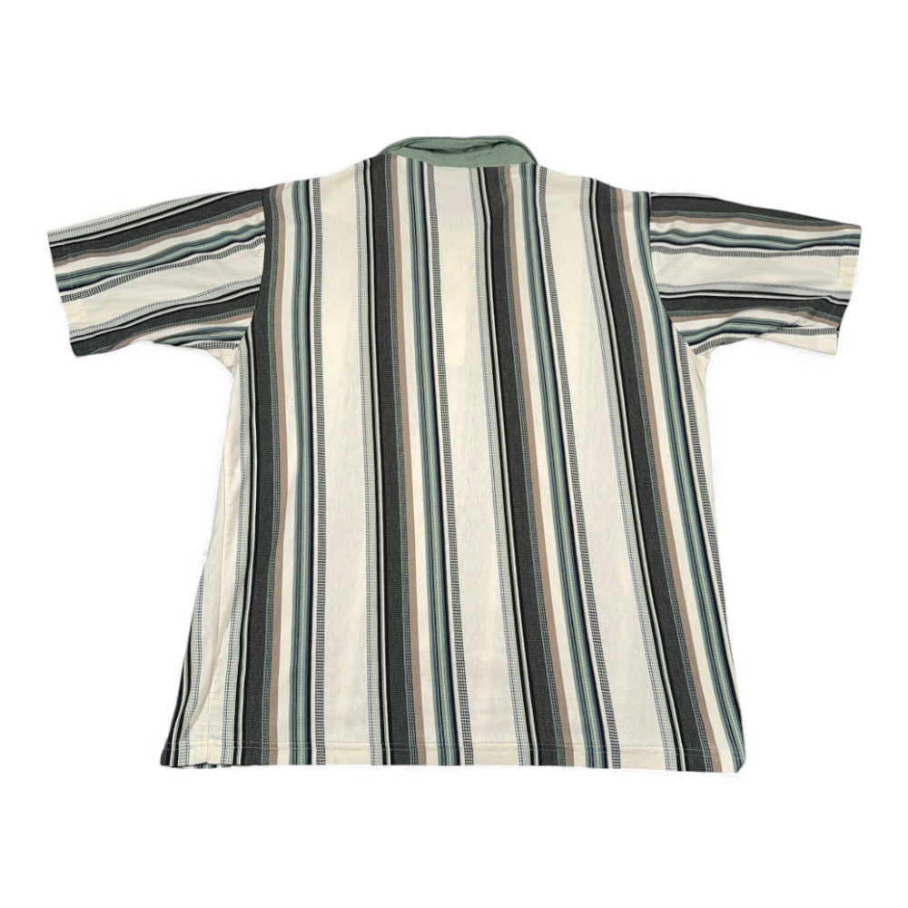 Vintage Tropical Palm Polo Shirt Adult LARGE White Black Green Striped 90s-3 Vintage Tropical Palm Polo Shirt Adult LARGE White Black Green Striped 90s