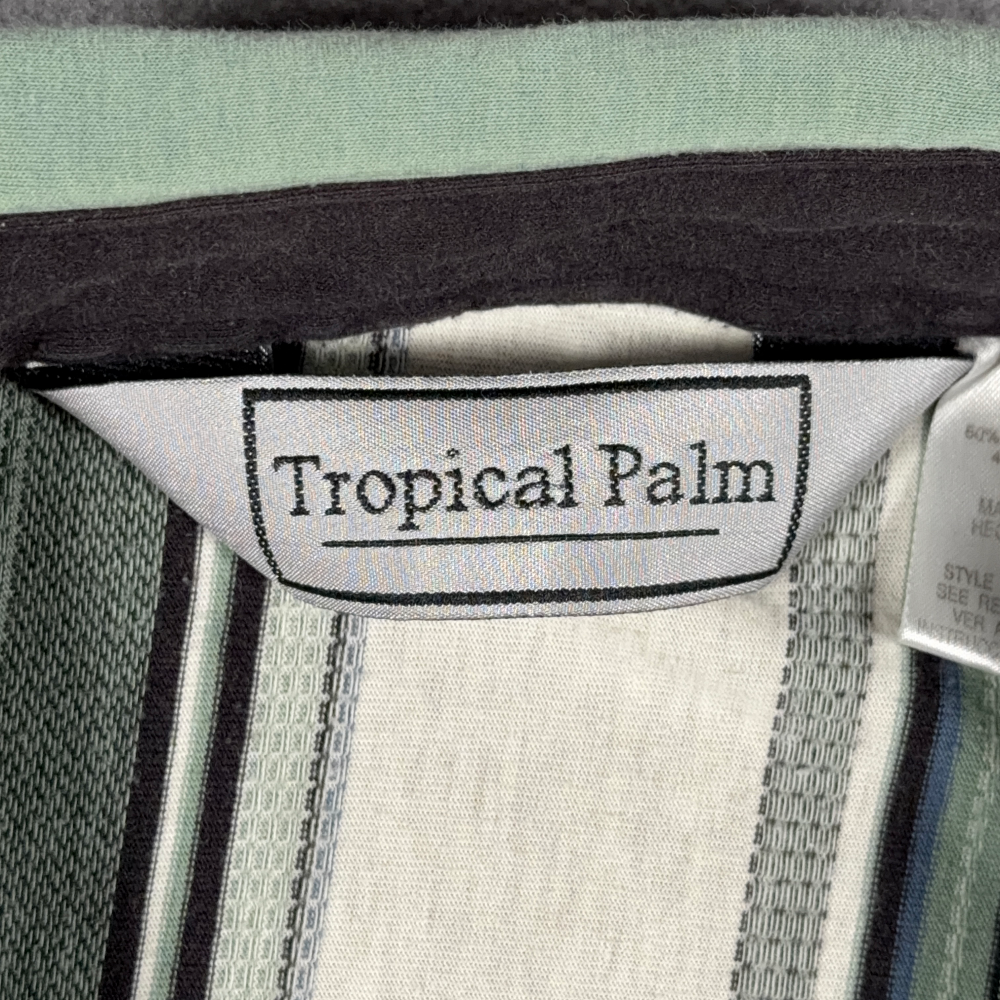 Vintage Tropical Palm Polo Shirt Adult LARGE White Black Green Striped 90s-4 Vintage Tropical Palm Polo Shirt Adult LARGE White Black Green Striped 90s