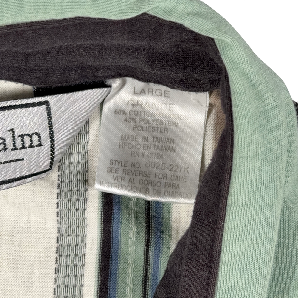 Vintage Tropical Palm Polo Shirt Adult LARGE White Black Green Striped 90s-5 Vintage Tropical Palm Polo Shirt Adult LARGE White Black Green Striped 90s