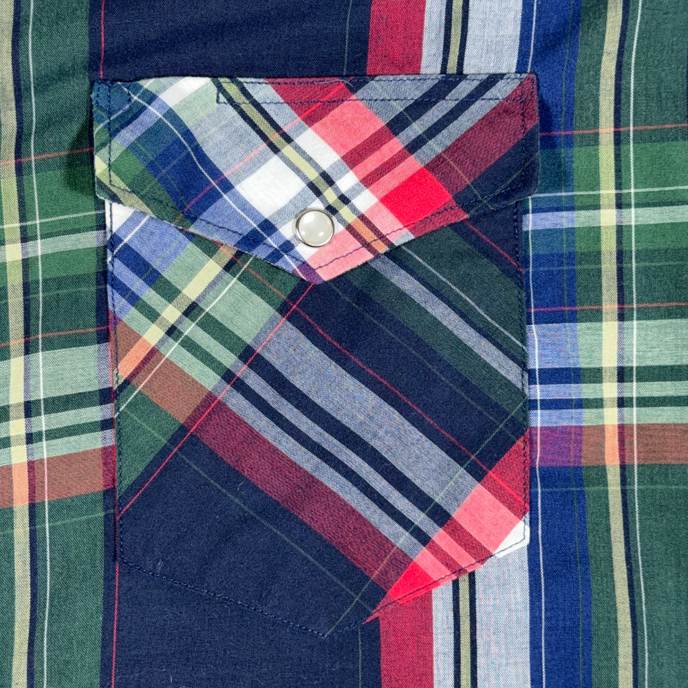 Vintage Wrangler Western Shirt Adult LARGE TALL Blue Green Plaid Pearl Snap 90s-5 Vintage Wrangler Western Shirt Adult LARGE TALL Blue Green Plaid Pearl Snap 90s