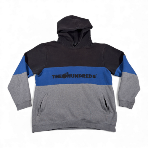 The Hundreds Hoodie Adult EXTRA LARGE Black Gray Colorblock Pullover Sweatshirt