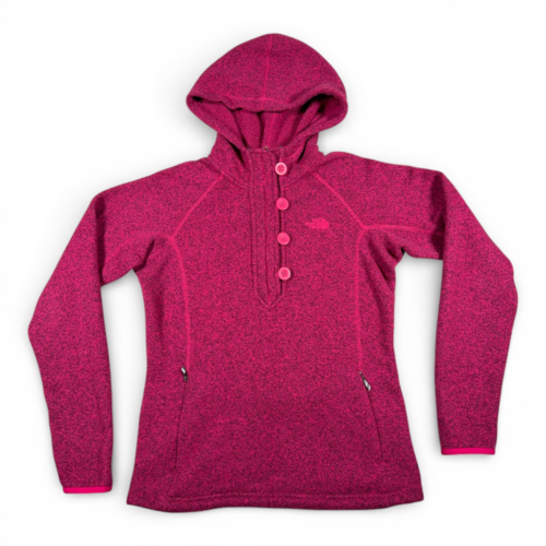 North Face Sweater Womens MEDIUM Pink Heather Hoodie Mock Neck Buttons Gorpcore