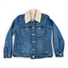 Old Navy Jacket Womens MEDIUM Blue Cotton Dark Wash Denim Jean Sherpa Lined