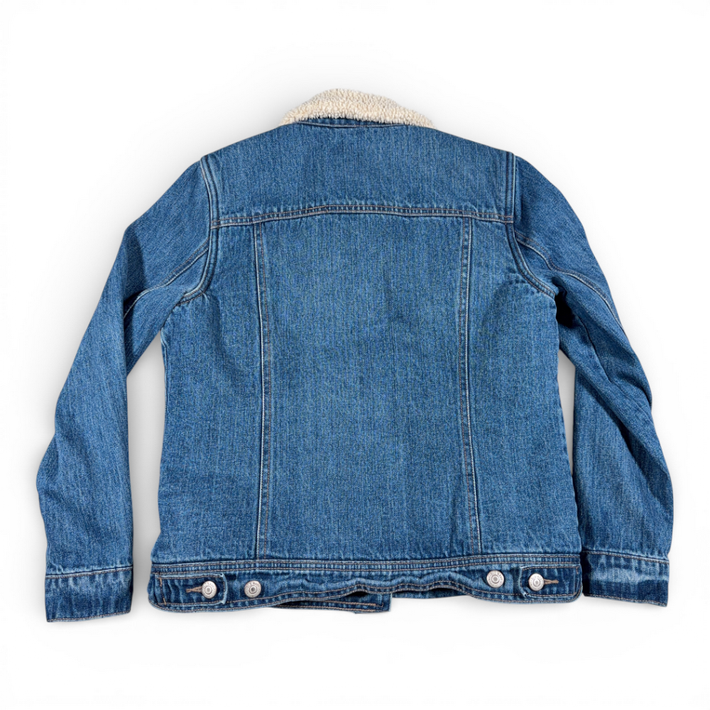 Old Navy Jacket Womens MEDIUM Blue Cotton Dark Wash Denim Jean Sherpa Lined-3 Old Navy Jacket Womens MEDIUM Blue Cotton Dark Wash Denim Jean Sherpa Lined