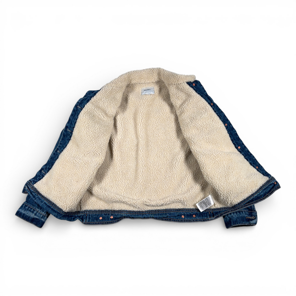 Old Navy Jacket Womens MEDIUM Blue Cotton Dark Wash Denim Jean Sherpa Lined-4 Old Navy Jacket Womens MEDIUM Blue Cotton Dark Wash Denim Jean Sherpa Lined