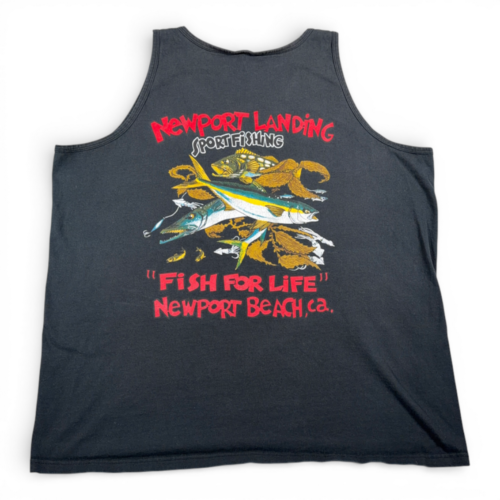 Vintage Sportfishing Shirt Adult 2XL XXL Black Newport Landing Tank Top Y2K