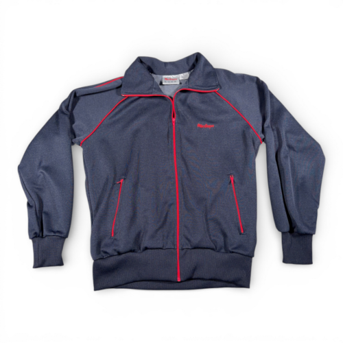 Vintage MacGregor Jacket Adult MEDIUM Blue Track Full Zip Red Piping Raglan 80s