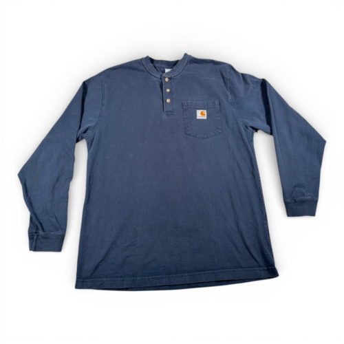 Vintage Carhartt Shirt Adult MEDIUM Blue Henley Workwear Heritage Cotton LS Y2K