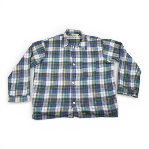 Vintage LL Bean Shirt Adult EXTRA LARGE Blue Plaid Flannel Pajama Sleepwear 70s