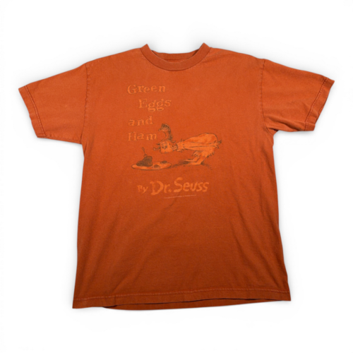 Vintage Dr Seuss Shirt Adult MEDIUM Orange Green Eggs Ham Book Character Y2K