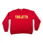 Vintage High School Sweater Adult MEDIUM Red Sweatshirt Trojets Russell USA 90s