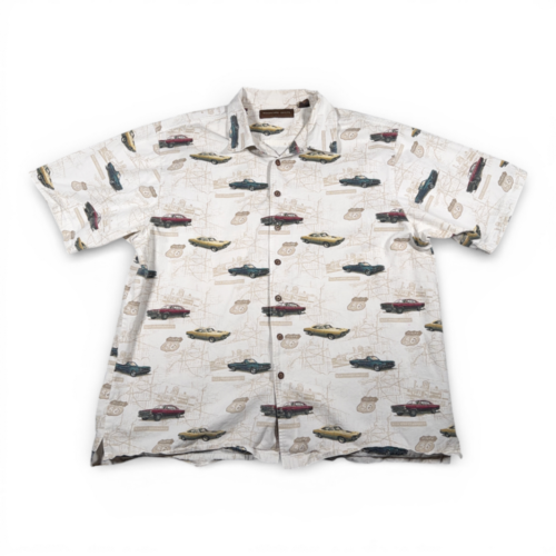 Vintage Classic Cars Shirt Adult LARGE White Camp Route 66 Maps Americana Y2K