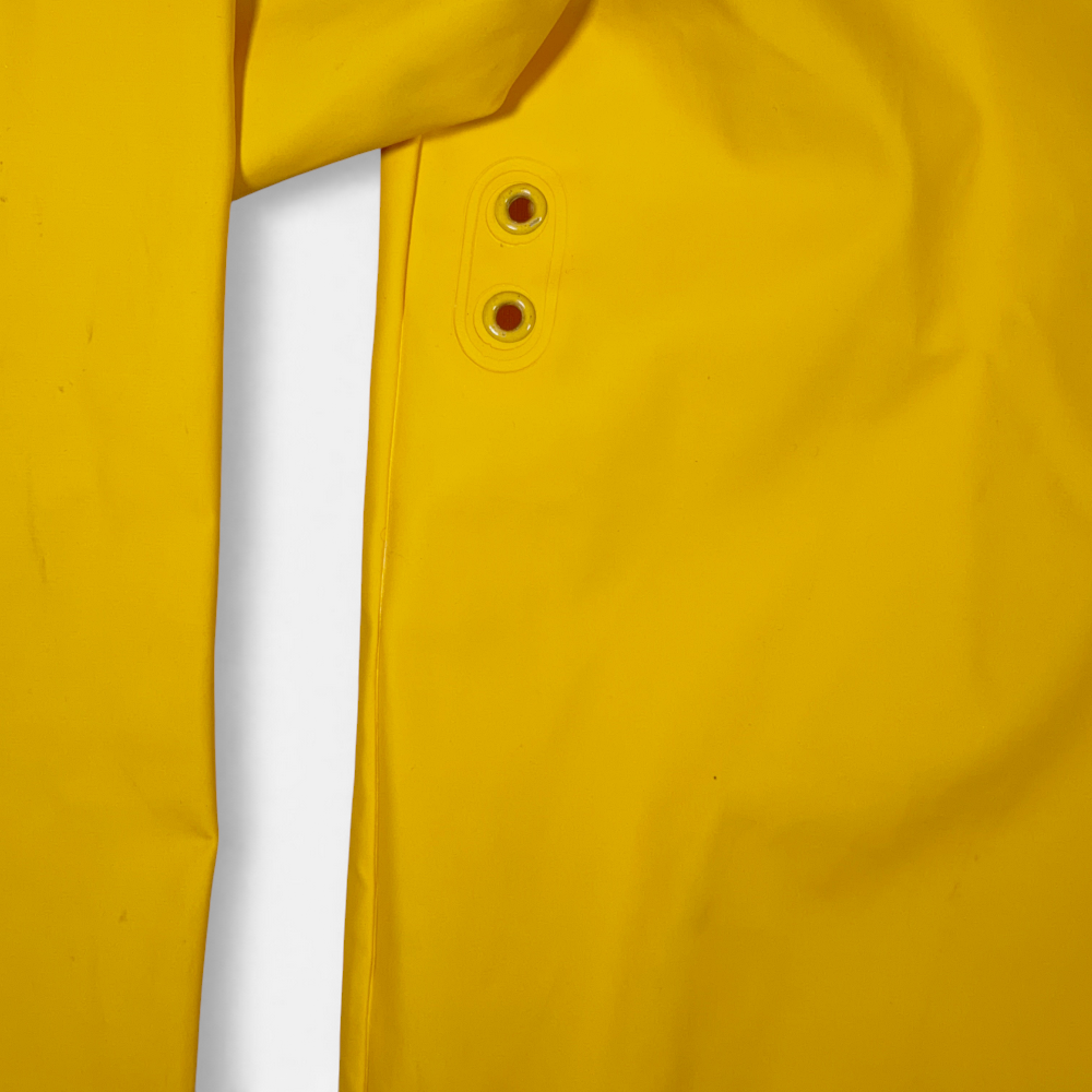 Vintage Busch Coat Adult MEDIUM Yellow Raincoat Hooded Slicker Zip Promo 80s-5 Vintage Busch Coat Adult MEDIUM Yellow Raincoat Hooded Slicker Zip Promo 80s