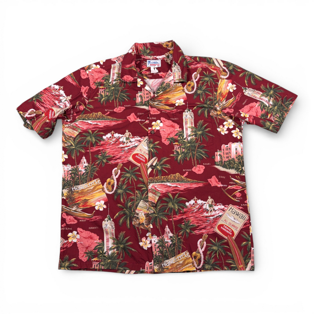 Vintage Hawaiian Shirt Adult LARGE Red Honolulu Surfer Hibiscus Hawaii USA 80s-1 Vintage Hawaiian Shirt Adult LARGE Red Honolulu Surfer Hibiscus Hawaii USA 80s