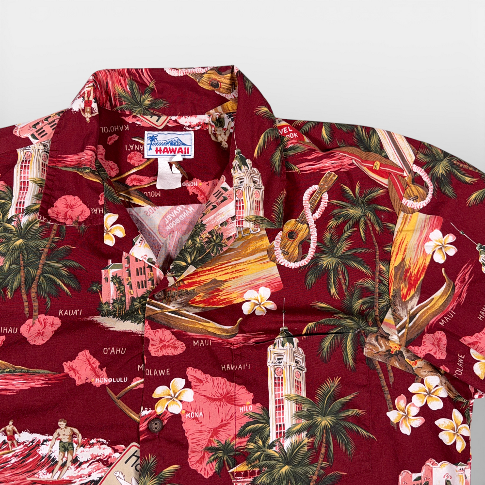 Vintage Hawaiian Shirt Adult LARGE Red Honolulu Surfer Hibiscus Hawaii USA 80s-2 Vintage Hawaiian Shirt Adult LARGE Red Honolulu Surfer Hibiscus Hawaii USA 80s