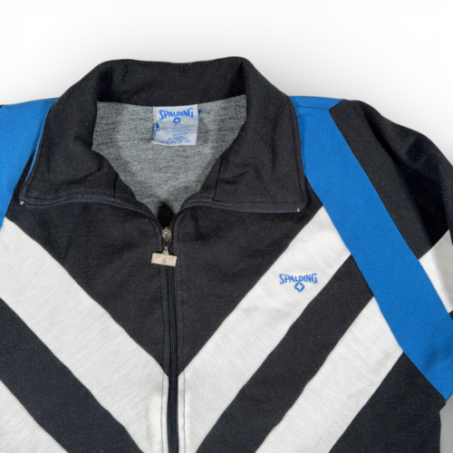 Vintage Spalding Track Jacket Adult LARGE Black White Colorblock Chevron 90s-2 Vintage Spalding Track Jacket Adult LARGE Black White Colorblock Chevron 90s