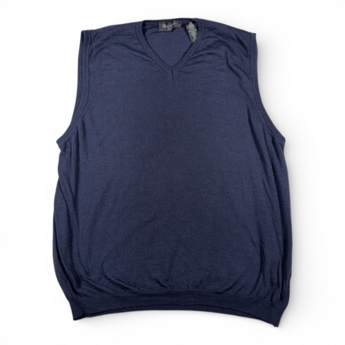 Vintage Brandini Sweater Vest Adult LARGE Blue Merino Wool Italy Preppy Y2K